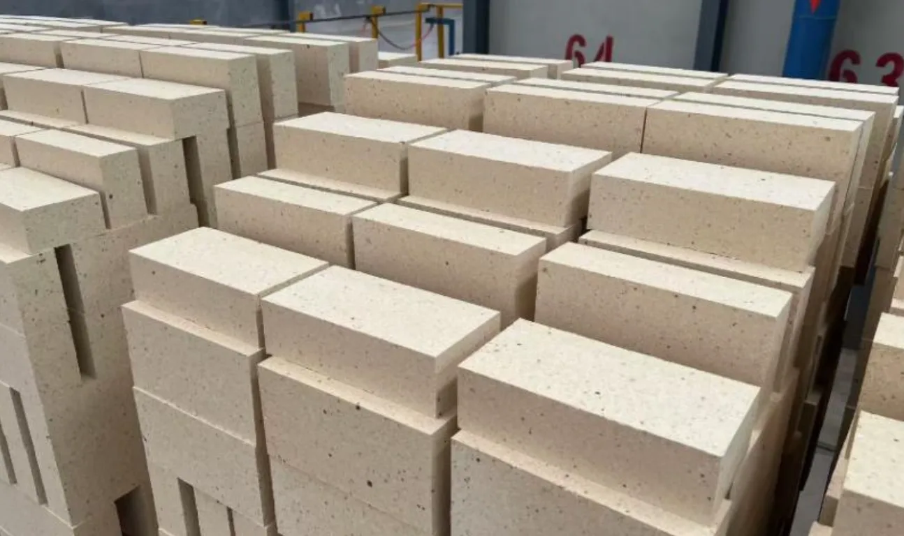 Palletized refractory brick prepared for rail dispatch to a lime industry customer